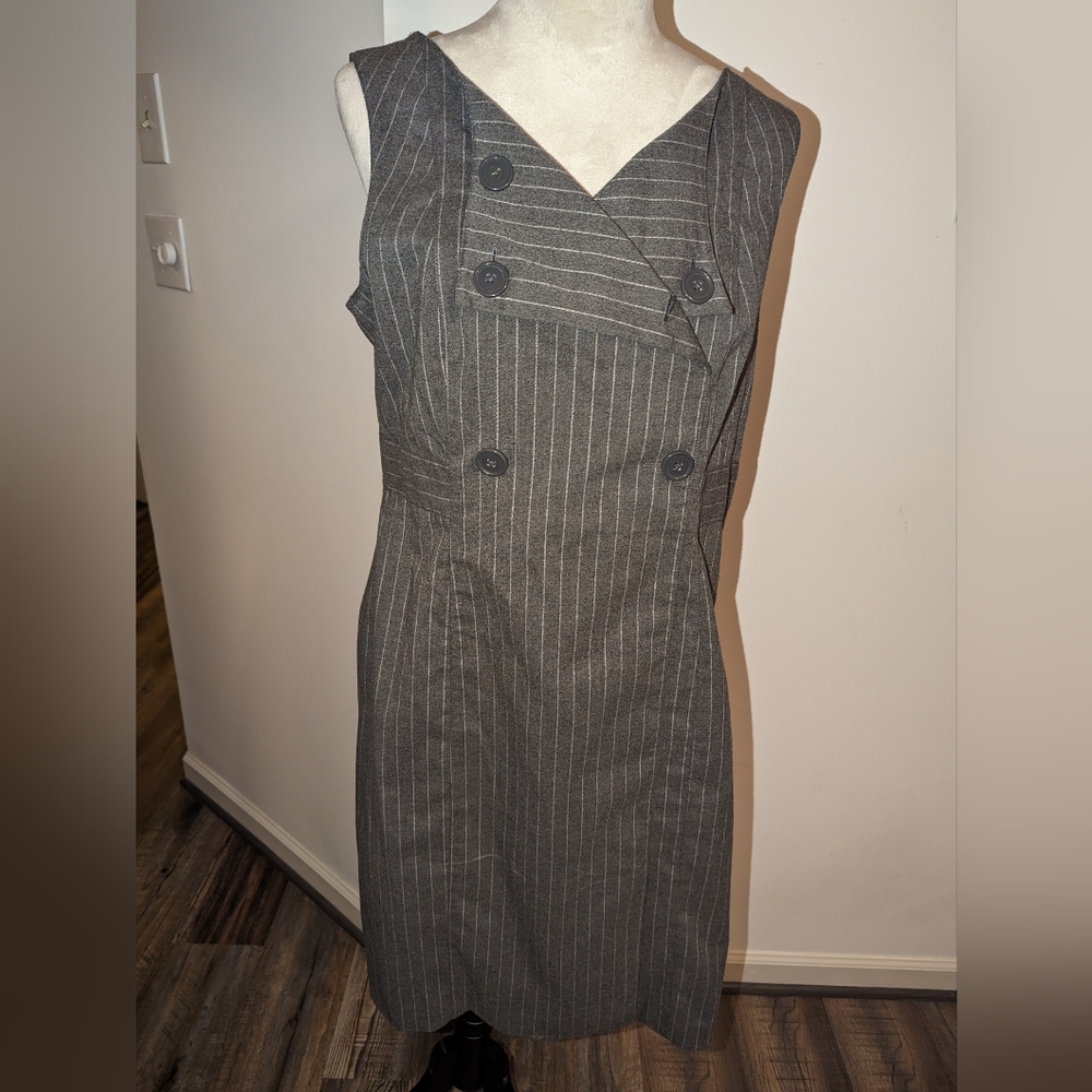 Grey Pinstripe Midi Dress